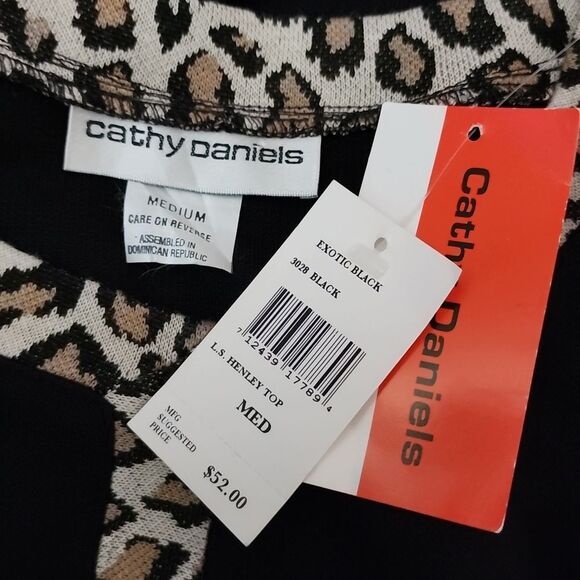 Cathy daniels Long Sleeve Henley Top Exotic Black Size Medium NWT - Picture 14 of 15